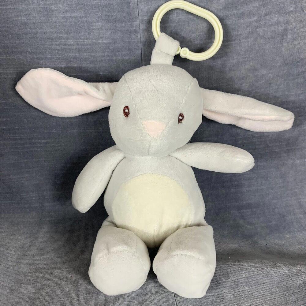 KellyToy Light Gray Bunny Pink Crinkle Ears Baby Plush Toy With Clip 9" READ